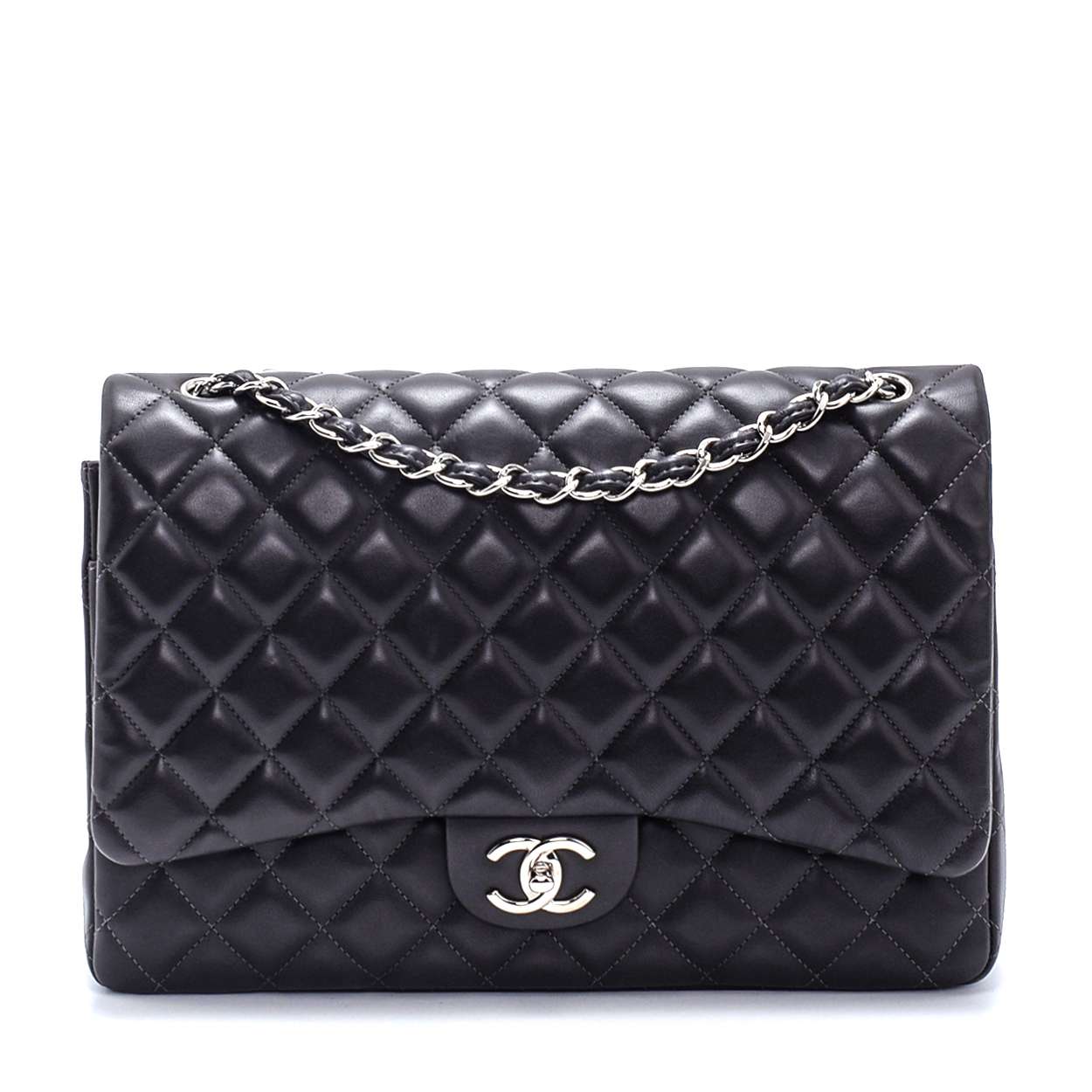 Chanel - Anthracite Quilted Lambskin Leather Maxi Jumbo Double Flap Bag